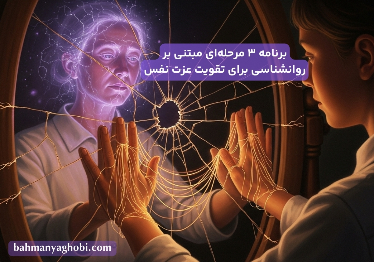 فردی که از عزت نفس پایین خود خسته شده و با حسرت در آینه به خودش نگاه می‌کند.